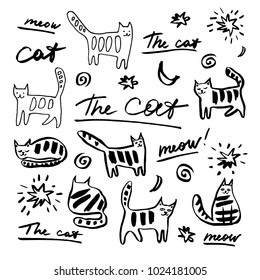 Cute cats. Vector hand drawn graphic illustration.