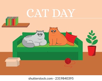 Cute cats. Vector illustration of funny fat cats