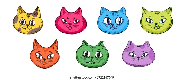 Cute cats vector illustration. Hand drawn character cat . Cartoon illustration. Cat heads.