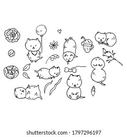 Cute cats. Vector illustration. Linear drawing.
