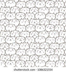 Cute Cats Vector Pattern Background. Fun Doodle. Handmade Vector Illustration.	