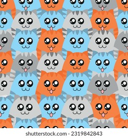 Cute cats. Vector pattern of funny fat cats