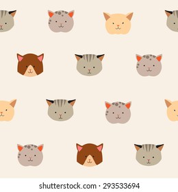 Cute cats vector pattern, illustrations on colored background.