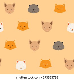 Cute cats vector pattern, illustrations on colored background.