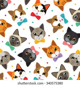 Cute Cats vector pattern, illustrations on colored background.