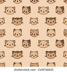 Cute cats vector seamless pattern, doodle cats background