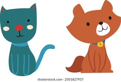 Cute cats vector set. Cartoon cats and kittens characters design collection with flat color in different poses. Set of funny pet animals isolated on white background