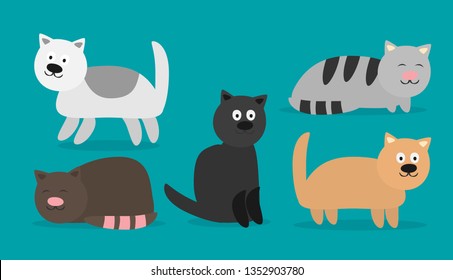 Cute cats vector set. Kittens of different colours