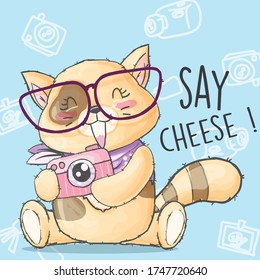 Cute cats wearing eyeglasses and scarf cartoon illustration for kids