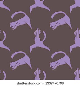 Cute cats Yoga poses. Hand drawn pattern in doodle style