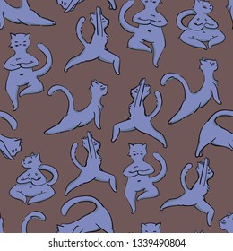 Cute cats Yoga poses. Hand drawn pattern in doodle style