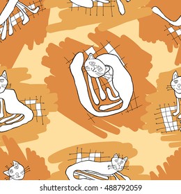 Cute cats.Hand drawing illustration.
Vector seamless pattern with cats pattern.
