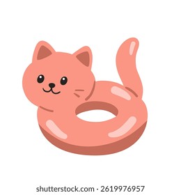 Cute cat-shaped pool float vector illustration. Summer inflatable swimming ring in cartoon style. Cute inflatable pool float in shape of cat - cartoon summer ring illustration