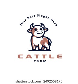 Cute Cattle Farm Cartoon Logo with Custom Slogan