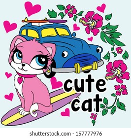 cute cat/T-shirt graphics/cute cartoon characters/cute graphics for kids/Book illustrations/textile graphic/graphic designs for kindergarten/cartoon character design/fashion graphic/cute wallpaper