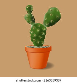 Cute catus green in clay pot,vector for illustration design.