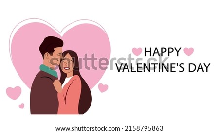 Cute caucasian couple hugging. Happy Valentine's Day. Couple in love. Man and woman embracing each other affectionately. Couple in love. Banner. White background.