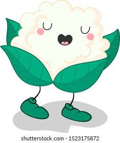 Cute cauliflower cartoon character with a big smile on a white background