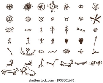cute cave drawings hand drawn elements   symbols (arrows  people  animals  boats  elements)