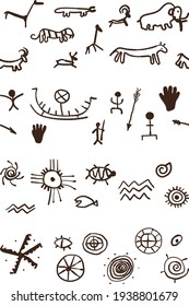 cute cave drawings hand drawn vector seamless pattern  consisting animals  people   symbols