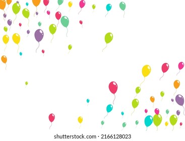 Cute Celebrate Baloon Vector  White Background. Anniversary Inflatable Ball Texture. Multicolor Realistic Design. Color Fun Balloon Frame.