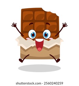 cute celebration jump expression of bite chocolate bar character
