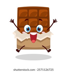 cute celebration jump expression of bite chocolate bar character
