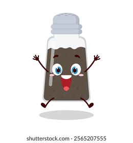 cute celebration jump expression of black pepper cartoon character
