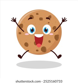 Expressão de salto de celebração bonito de cookies personagem de desenho animado