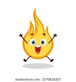 cute celebration jump expression of fire cartoon character
