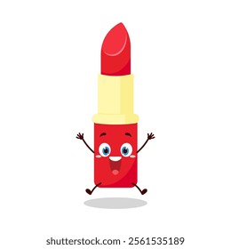 cute celebration jump expression of lipstick cartoon character
