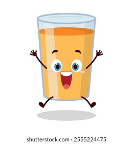 cute celebration jump expression of orange juice cartoon character