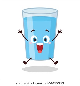 cute celebration jump expression of water in glass cartoon character