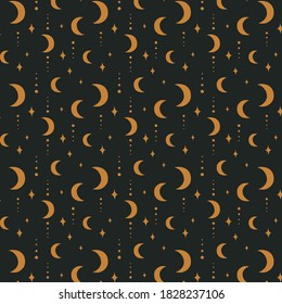Cute celestial seamless pattern with moons on dark backgroun. Vector seamless pattern. Funny fabric design.