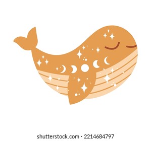 Cute celestial whale with stars and moon phases. Svg cut file. Vector illustration isolated on white background. Perfect for boho nursery poster, kids shirt design, baby shower cards and so on svg