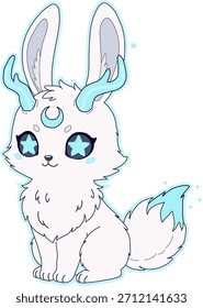 Um bonito jackalope branco celestial com olhos estrelados