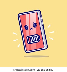 Cute Cell Phone Low Battery Cartoon Vector Icon Illustration. Technology Object Icon Concept Isolated Premium Vector. Flat Cartoon Style