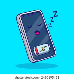 Nettes Handy Low Battery Cartoon Vektorgrafik Symbol Illustration Technologie Objekt Symbol Isolierte Wohnung, Schlafmodus Telefon