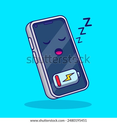 Cute Cell Phone Low Battery Cartoon Vector Icon Illustration Technology Object Icon Isolated Flat, sleep mode phone