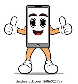 cute cellphone character mascot icon, editable vector hand drawn