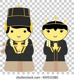 cute central Java bride couple, at transparent effect background
