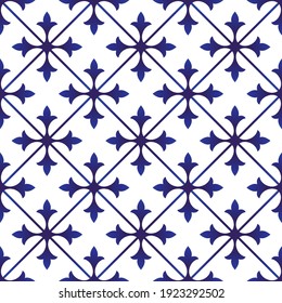 cute ceramic pattern , abstract modern wallpaper blue and white, porcelain seamless background,  indigo floral for design texture and silk, pottery print, vector illustration