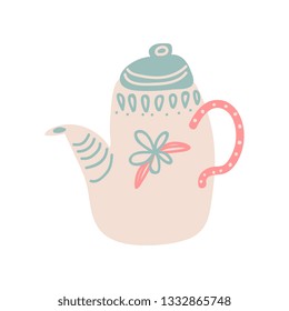 Cute Ceramic Teapot with Spout Vector Illustration