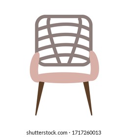 Cute chair with a wicker back isolated on a white background. Vector illustration in flat style. Collection of furniture for home and office
