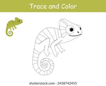 Lindo camaleón, traza de animales africanos y libro para colorear o página para colorear. Ilustración vectorial