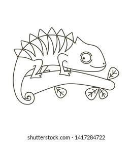 cute chameleon black and white cartoon vector illustration for coloring art