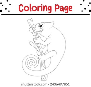 Cute chameleon branch coloring page for kids
