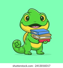 Cute Chameleon Bring Book Cartoon Vector Icon Illustration.
Animal Education Icon Concept Isolated Premium Vector. Flat
Cartoon Style