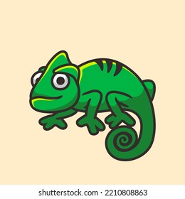 Cute chameleon cartoon character logo design, flat design style