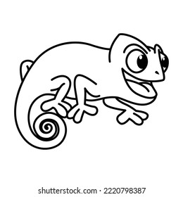 Dibujo vectorial de personajes de dibujos animados de tipo Cute Chameleon. Para los niños coloreando el libro.